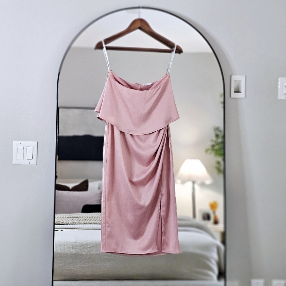 Lovers + Friends Baby Pink Satin Midi Dress, Size XS